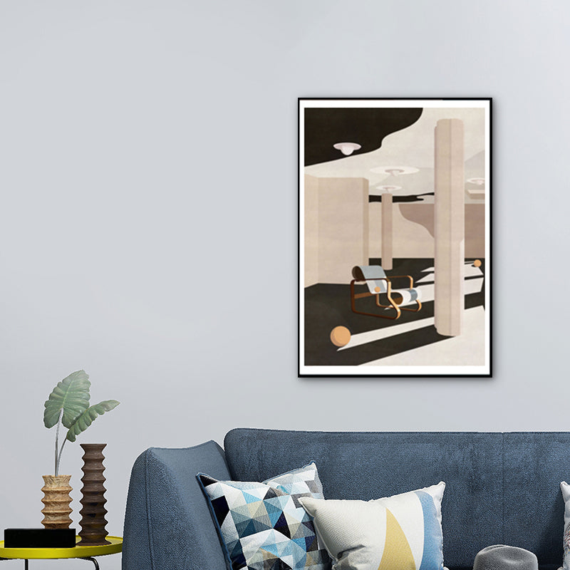 Architecture Perspective Drawing Canvas Print Dark Color Nordic Wall Art for Family Room