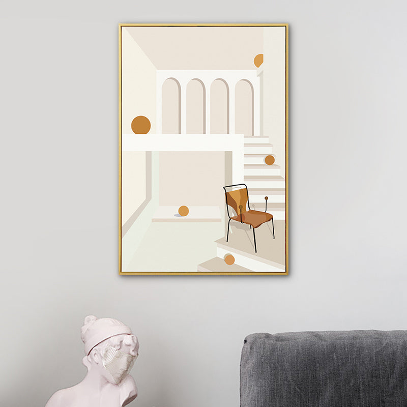 House Interior View Wall Art Living Room Architecture Drawing Canvas in Soft Color for Decor