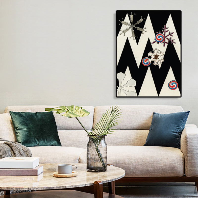 Zigzag Pattern Canvas Print Boys Room Geometric Wall Art in Dark Color, Textured