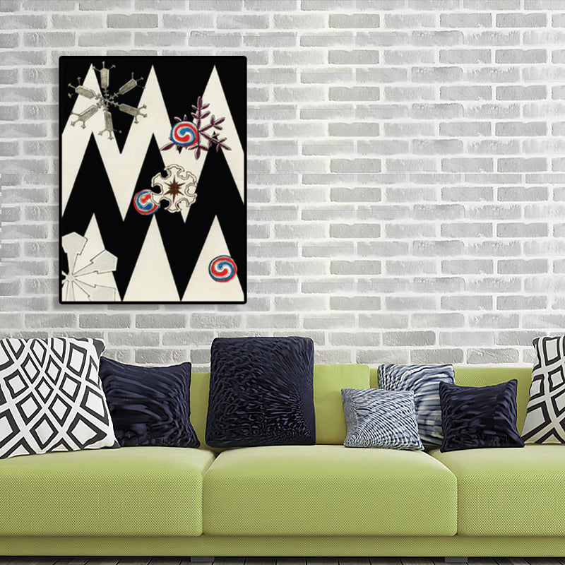 Zigzag Pattern Canvas Print Boys Room Geometric Wall Art in Dark Color, Textured