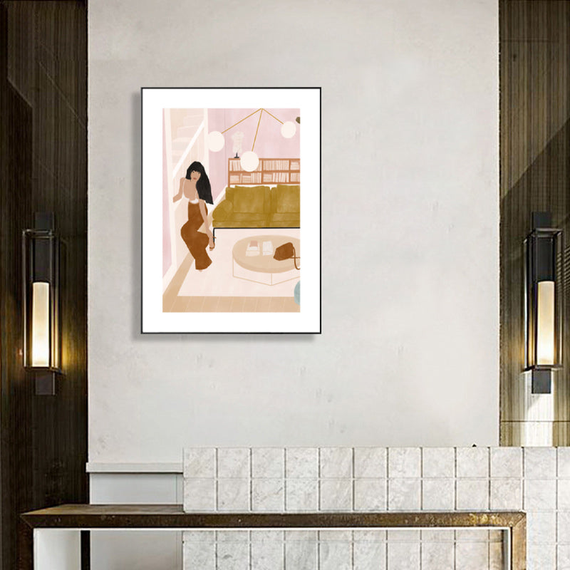 Sexy Woman Canvas Art for Living Room Figure Drawing Print Wall Decor in Brown-Pink