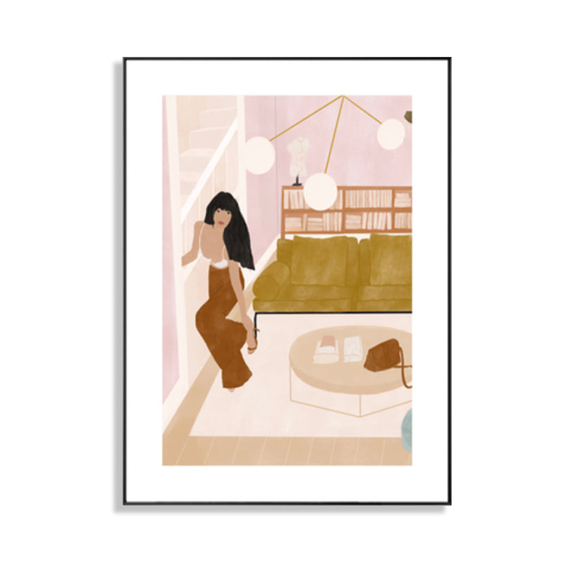 Sexy Woman Canvas Art for Living Room Figure Drawing Print Wall Decor in Brown-Pink