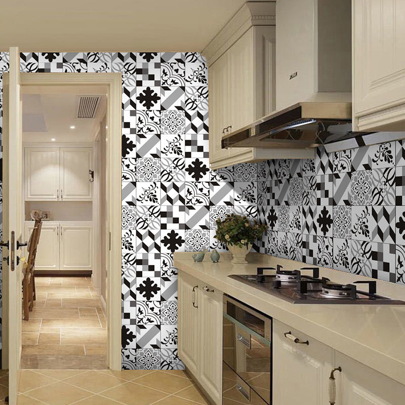 Black and White Boho Wallpaper Panel 10.8-sq ft Abstract Mosaic Tile Wall Decor for Bath, Self-Stick