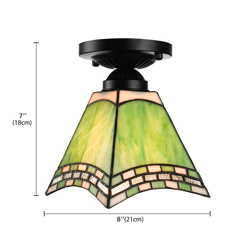 Craftsman kantoor plafond licht kunstglas 1 lichte tiffany stijl spoelmount licht in groen voor gang