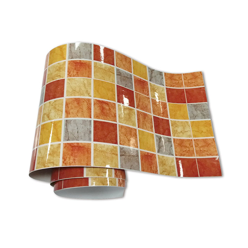 Bohemian Mosaic Tile Wallpaper Border Orange-Yellow Pick Up Sticks Wall Covering for Room