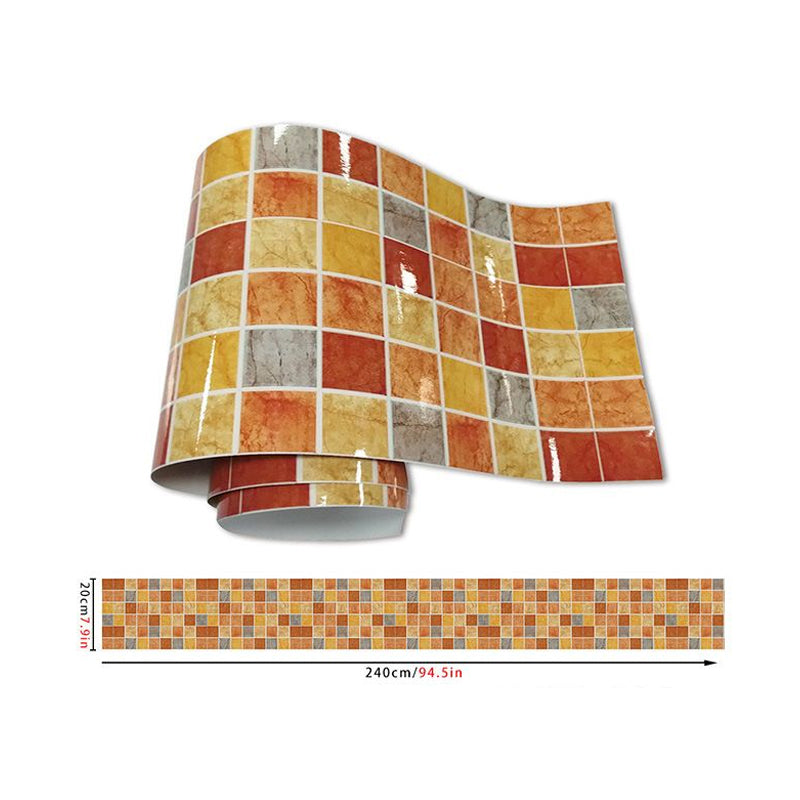 Bohemian Mosaic Tile Wallpaper Border Orange-Yellow Pick Up Sticks Wall Covering for Room