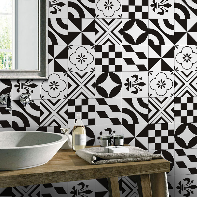 Geometric Shapes Stick Wallpaper Panel Black and White Bohemia Wall Art for Bathroom