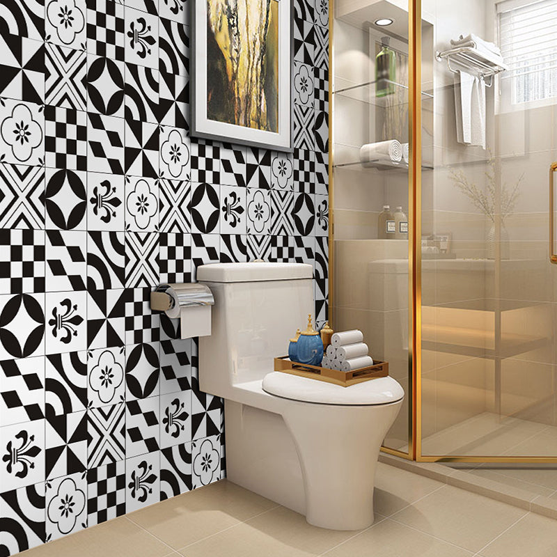 Geometric Shapes Stick Wallpaper Panel Black and White Bohemia Wall Art for Bathroom