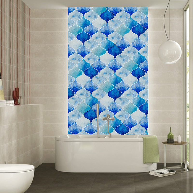 Trellis Wallpaper Panels in Blue Bohemian Style Wall Art for Bathroom, Peel and Paste