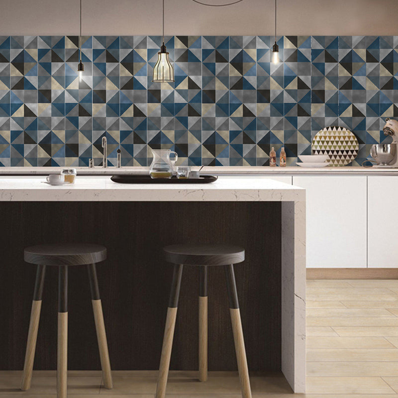 Geometrical Mosaic Tile Wallpaper Panel Boho-Chic Smooth Peel Wall Covering in Blue-Brown