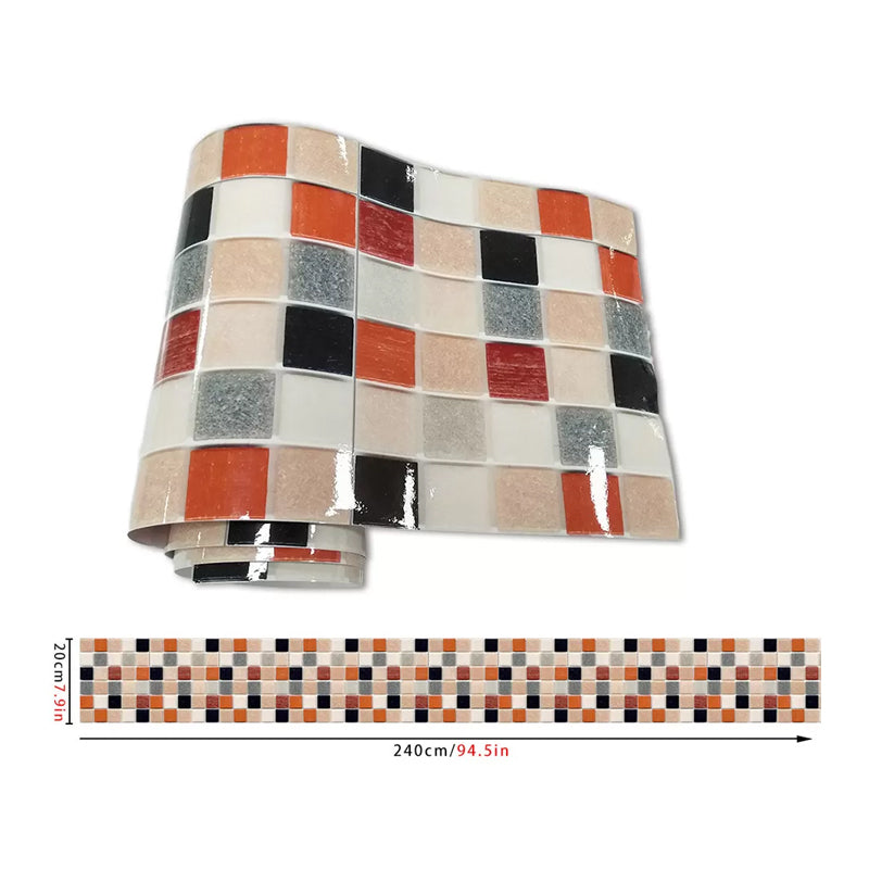 Orange Red Mosaic Tile Wallpaper Border Self-Sticking Boho Chic Washroom Wall Covering