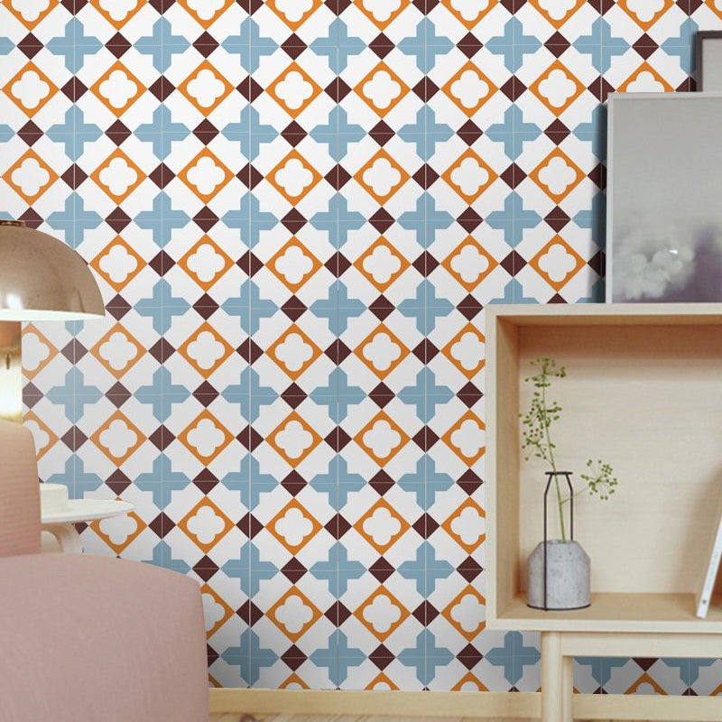 Boho Diamond Pattern Peel Wallpaper Panel Orange-Blue Geometric Wall Art for Room