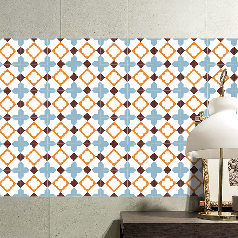 Boho Diamond Pattern Peel Wallpaper Panel Orange-Blue Geometric Wall Art for Room