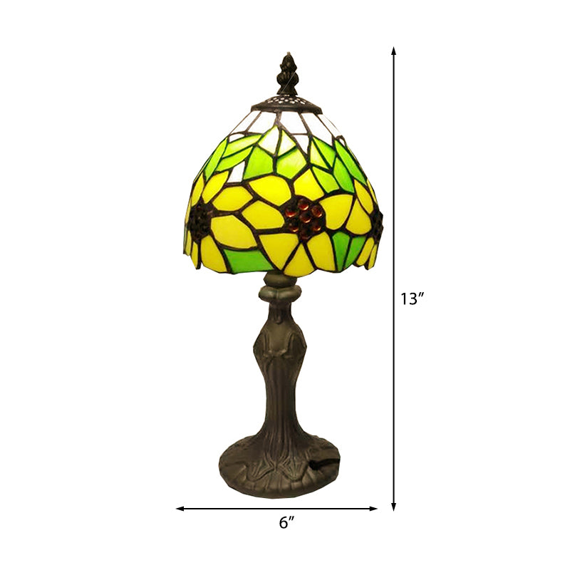 Stained Glass Sunflower Desk Light 1 Head Tiffany Rustic Study Light in Yellow for Child Bedroom