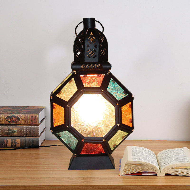 Kid Bedroom Turtle Shell Desk Light Stained Glass 1 Light Moroccan Table Light in Black Finish