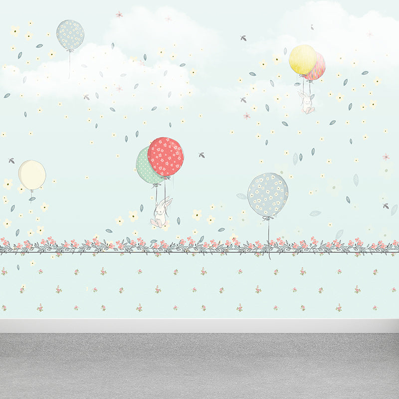 Pastel Color Balloon Wallpaper Mural Moisture Resistant Cartoon Baby Room Wall Art