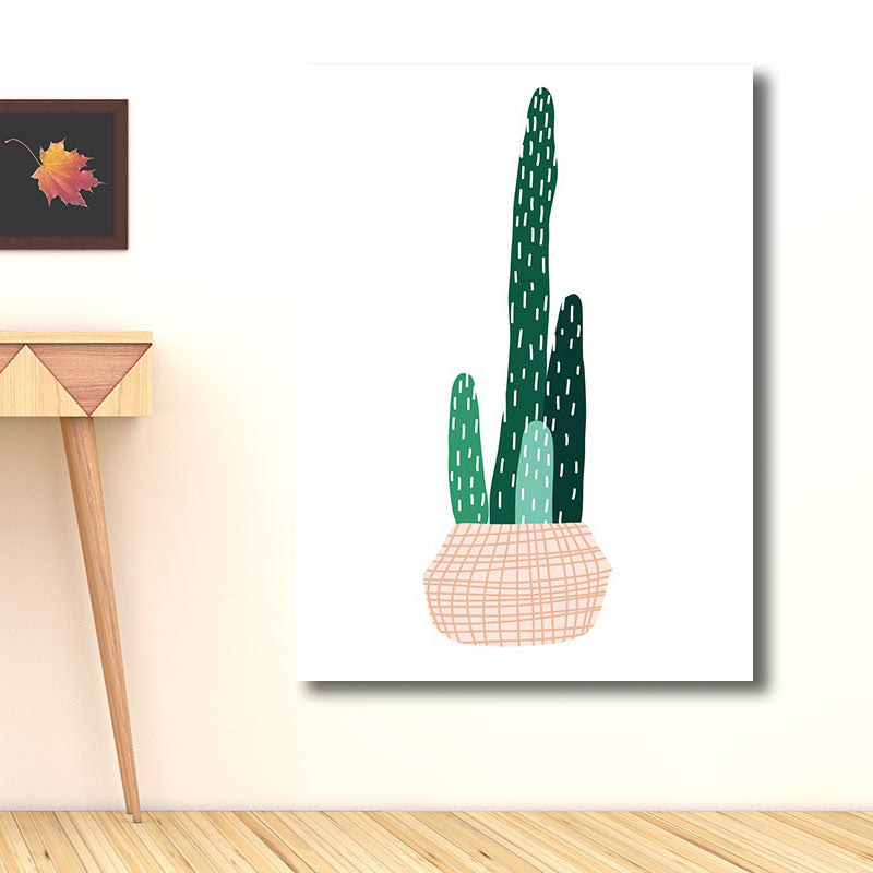 Potted Cactus Wall Art Decor Green Nordic Canvas Print for Great Room, Multiple Sizes