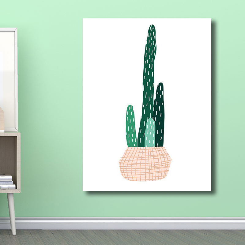 Potted Cactus Wall Art Decor Green Nordic Canvas Print for Great Room, Multiple Sizes