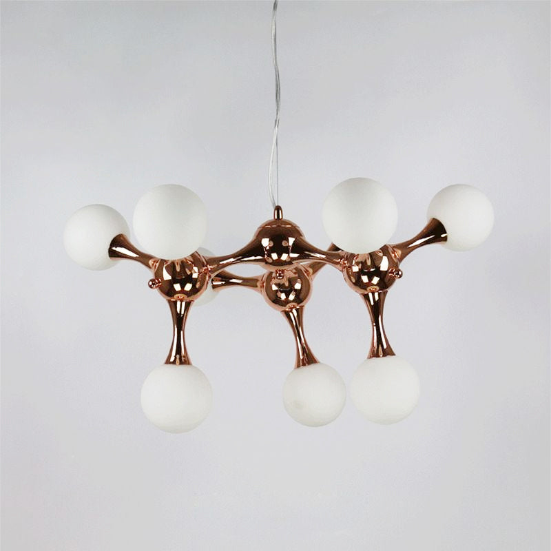 Starburst Chandelier Lighting Metal Contemporary 9/15 Lights Rose Gold Ceiling Pendant Lamp with White Glass Bubble Shade