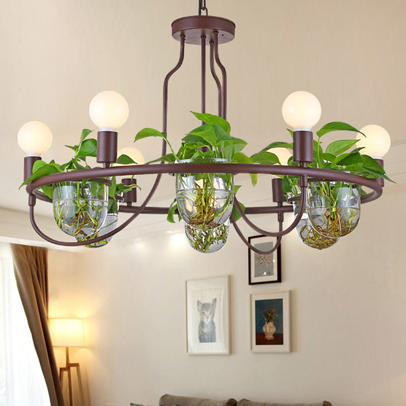 1/2-Tier Metal Chandelier Light Industrial 4/7/10 Bulbs Living Room LED Hanging Lamp in Coffee