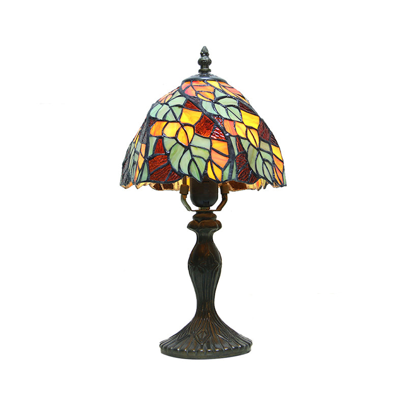 Stained Glass Leaf Desk Lamp with Plug In Cord 1 Light Tiffany Rustic Desk Light in Antique Bronze for Bedroom