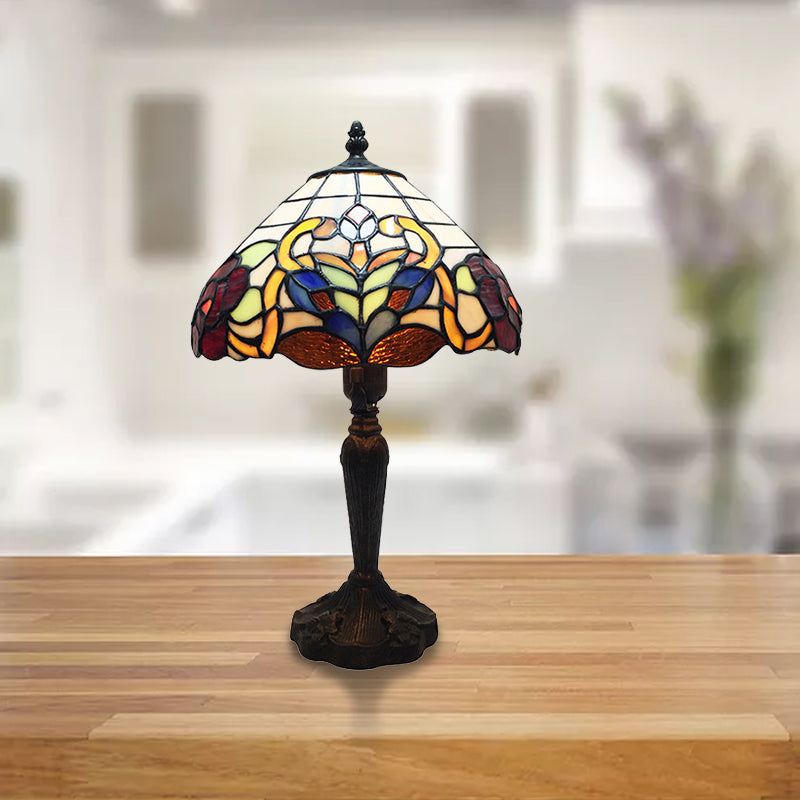 Office Umbrella Desk Lamp Stained Glass 1 Light Tiffany Vintage Brown Desk Light for Coffee Shop