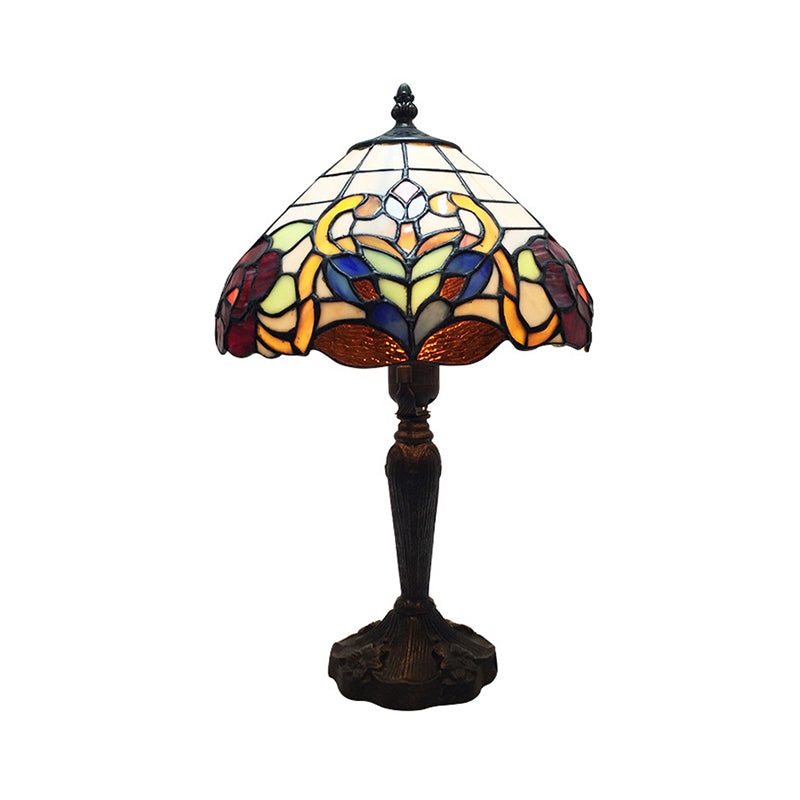 Office Umbrella Desk Lamp Stained Glass 1 Light Tiffany Vintage Brown Desk Light for Coffee Shop