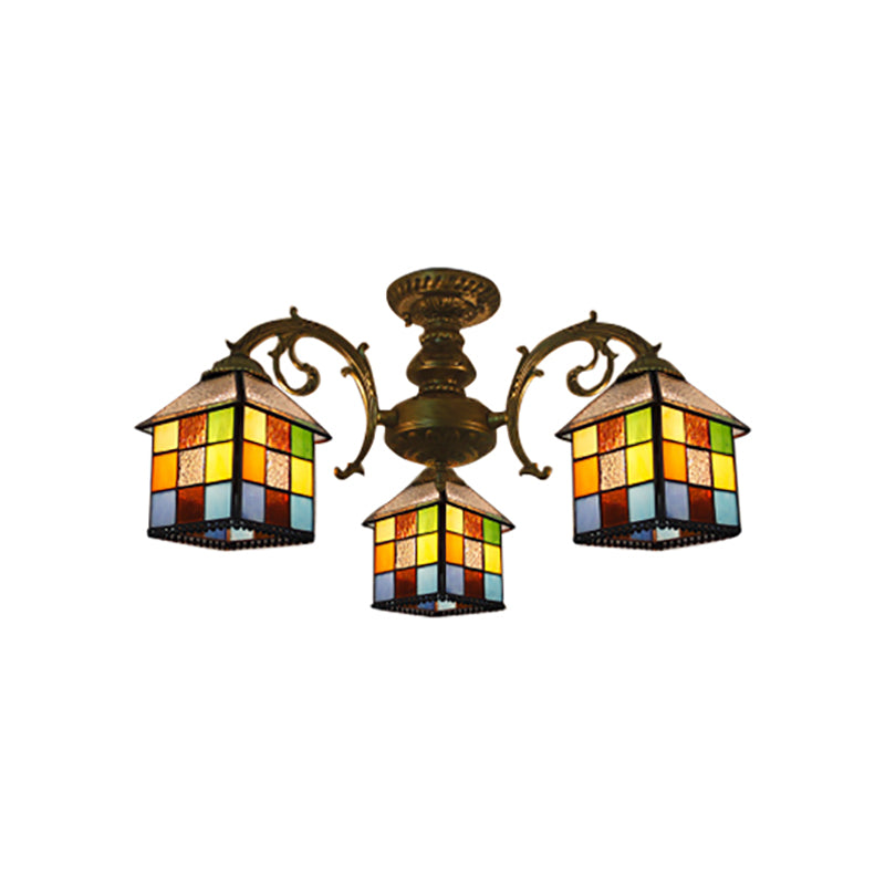 3/5/6 Lights Vintage Tiffany House Chandelier Stained Glass Pendant Light for Restaurant Library