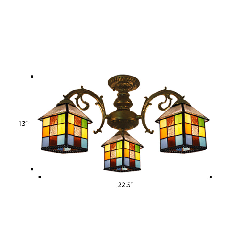 3/5/6 Lichter Vintage Tiffany House Kronleuchter Buntglas Anhänger Licht für die Restaurantbibliothek