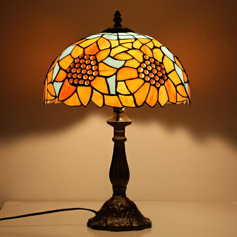 18 Inch Rustic Sunflower Desk Light with Switch/No Switch Stained Glass 1 Head Orange Desk Lamp for Study Room