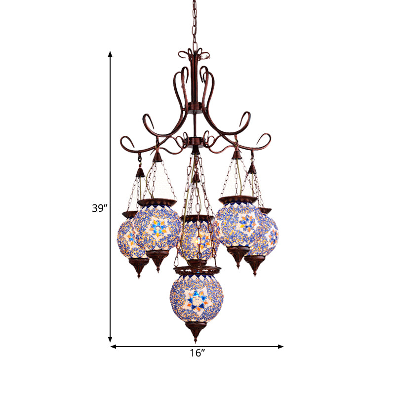 Lustre en cuivre en verre coupé à la main