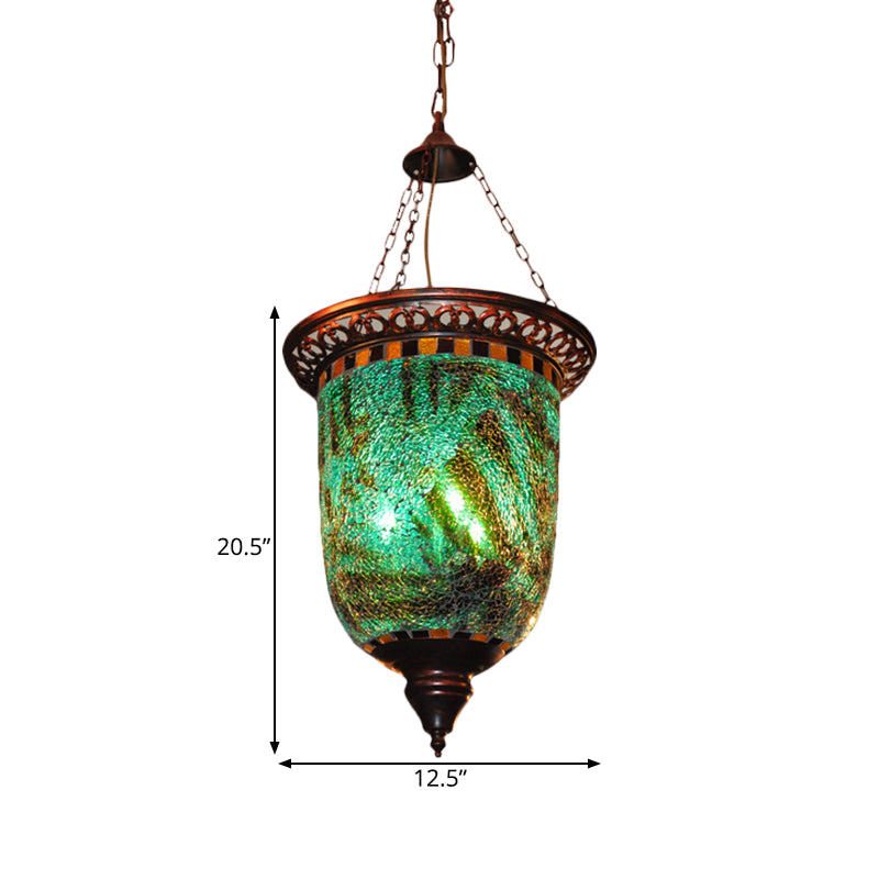 Luz de araña de urna bohemia 2 bombillas de arte manchado de accesorios de iluminación de vidrio en azul para restaurante
