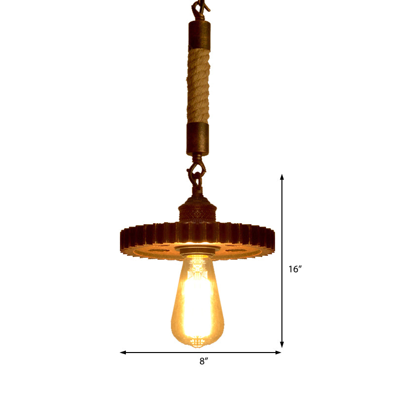 Kit de luz colgante de 1/5 de luz engranaje vintage metal iluminación en óxido para cafetería con varilla de cuerda