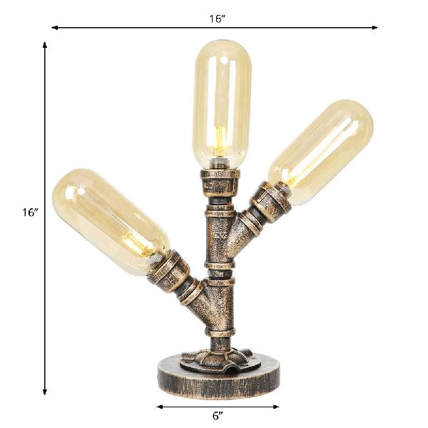 Aged Bronze 3 Bulbs LED Table Lamp Industrial Amber/Clear Glass Capsule Nightstand Light for Teahouse