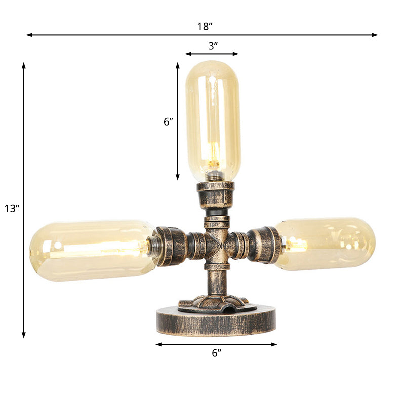 Aged Bronze 3 Bulbs LED Table Lamp Industrial Amber/Clear Glass Capsule Nightstand Light for Teahouse