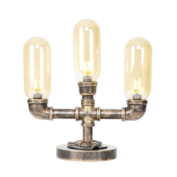 Aged Bronze 3 Bulbs LED Table Lamp Industrial Amber/Clear Glass Capsule Nightstand Light for Teahouse