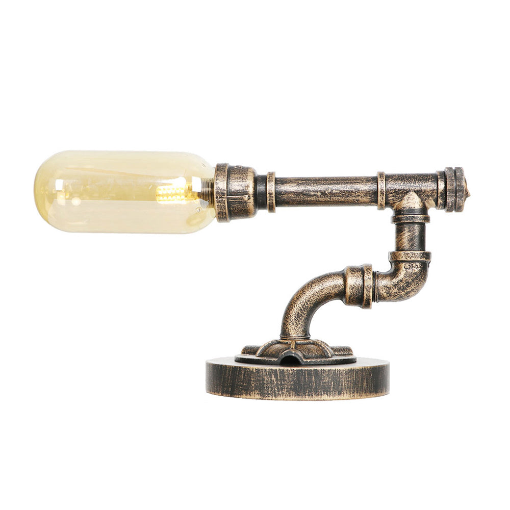 Capsule Bedroom LED Night Light Industrial Amber/Clear Glass 1 Head Nickel Table Lamp with Pipe Metal Base