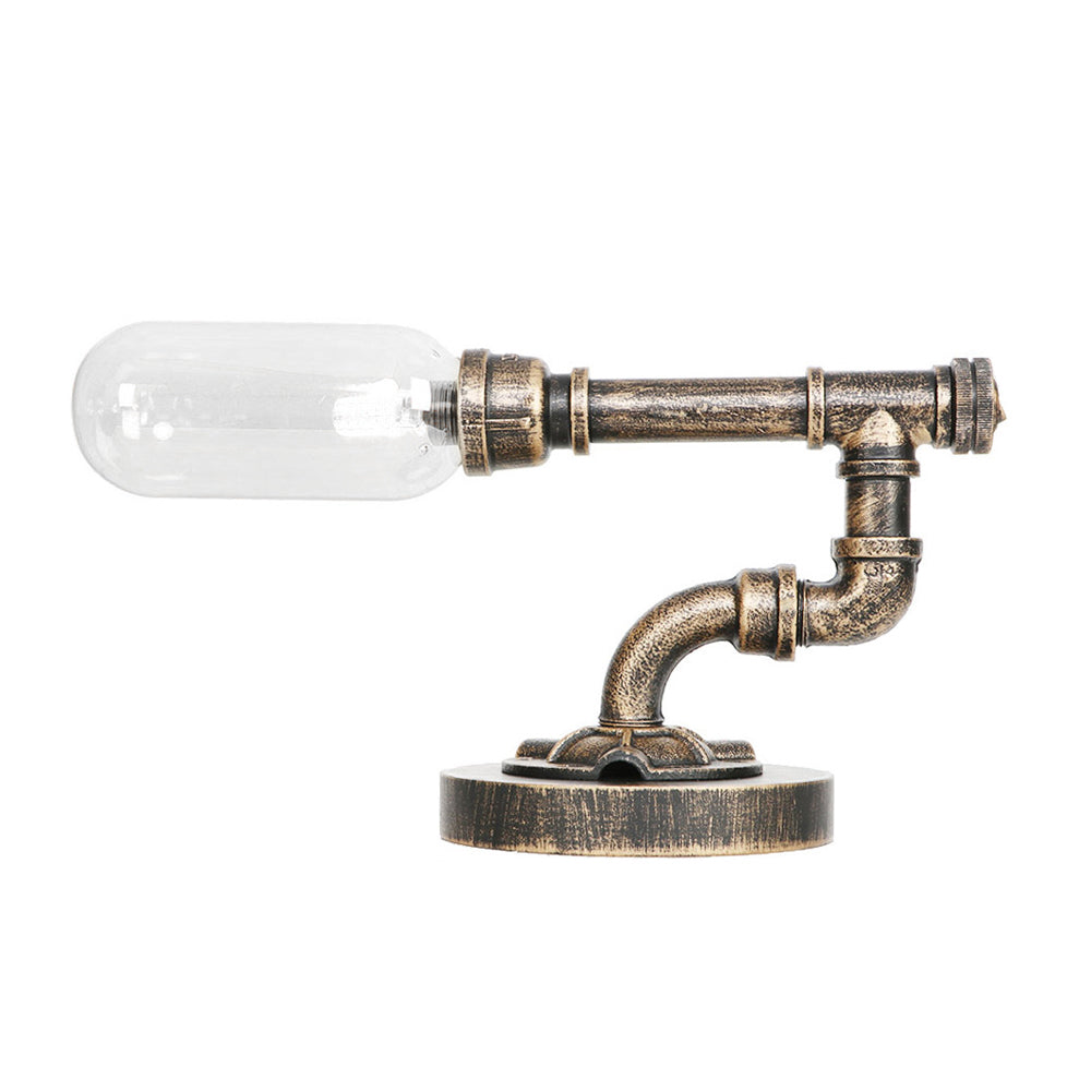 Capsule Bedroom LED Night Light Industrial Amber/Clear Glass 1 Head Nickel Table Lamp with Pipe Metal Base