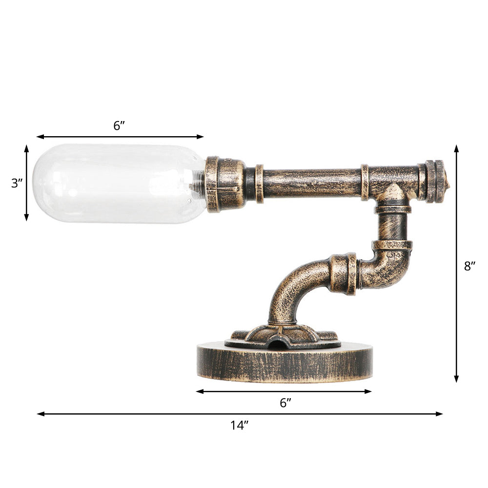 Capsule Bedroom LED Night Light Industrial Amber/Clear Glass 1 Head Nickel Table Lamp with Pipe Metal Base