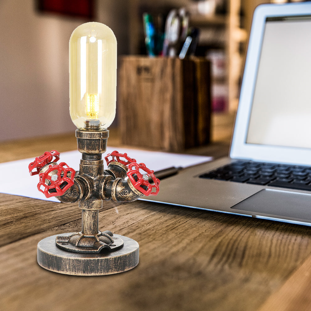 1 Light Capsule Table Light Industrial Brass Clear/Amber Glass Nightstand Lamp with Pipe Metal Base for Teahouse