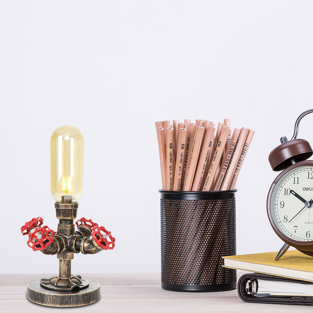 1 Light Capsule Table Light Industrial Brass Clear/Amber Glass Nightstand Lamp with Pipe Metal Base for Teahouse