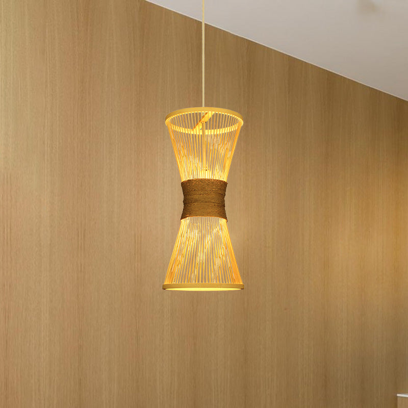 Lampada a sospensione di clessidra in stile asiatico Bamboo Bulbo singolo BEIGE BEIPING LUCE