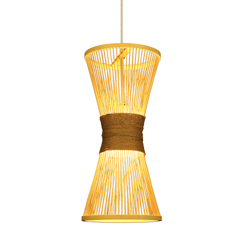 Lampada a sospensione di clessidra in stile asiatico Bamboo Bulbo singolo BEIGE BEIPING LUCE