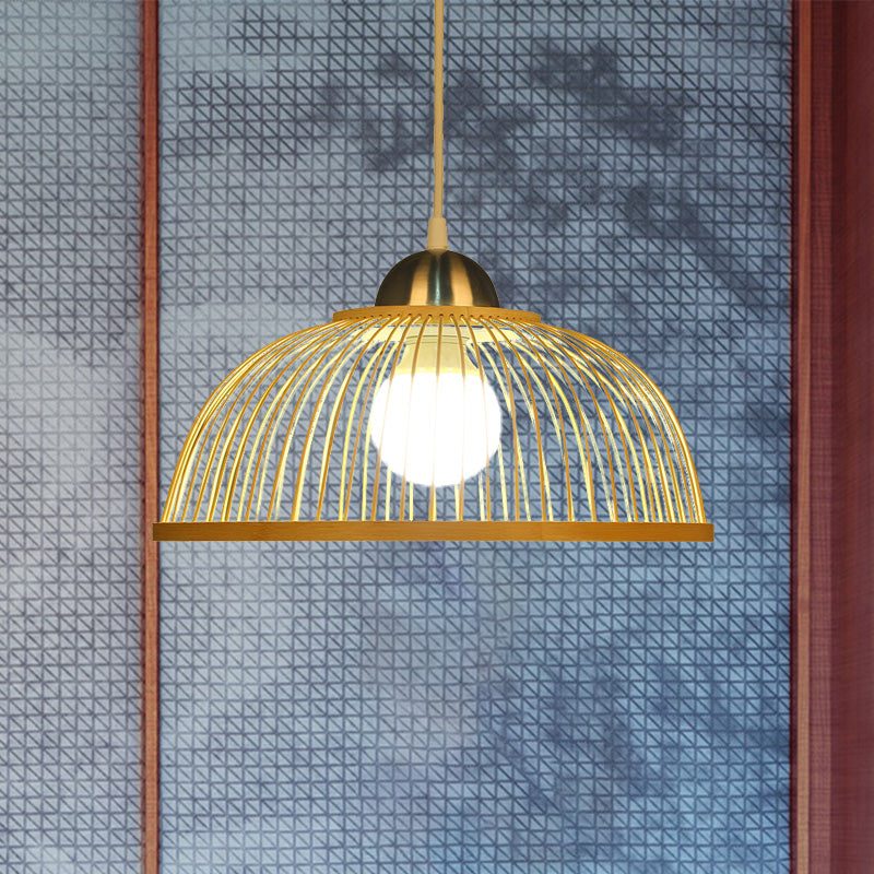 Koepelhangend plafondlicht Aziatische stijl Bamboo Single Bulb Beige hanglamp voor Tearoom
