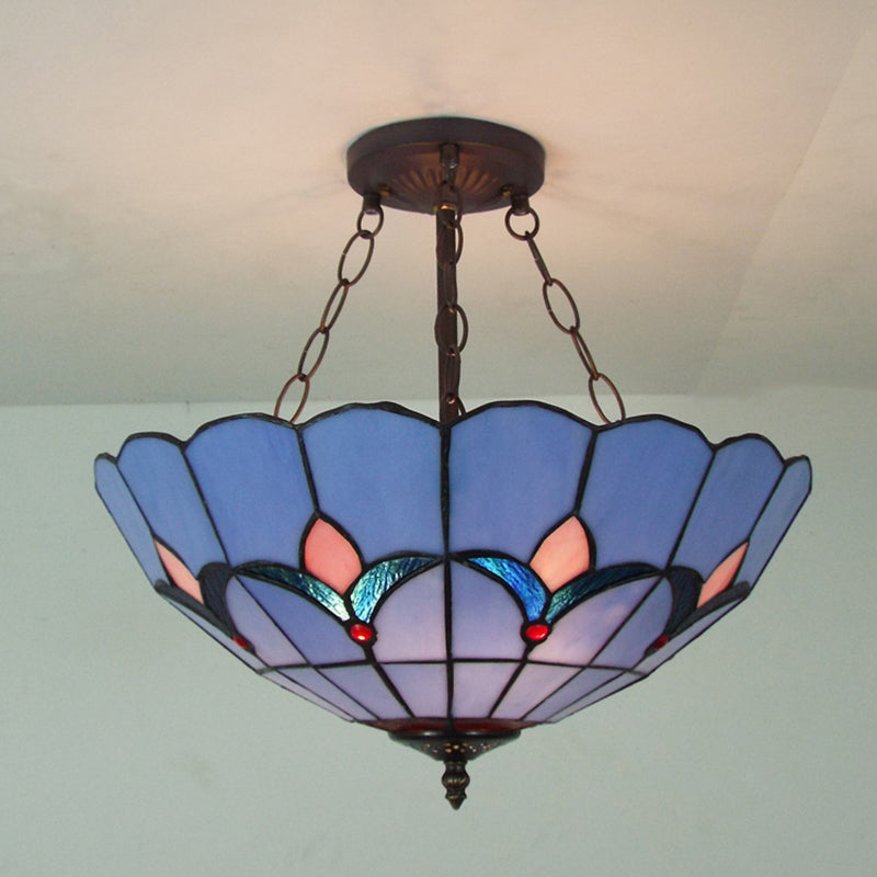 Tiffany Classic Blue Suspension Light Tulip Pattern Glass Lampadario per camera da letto per adulti