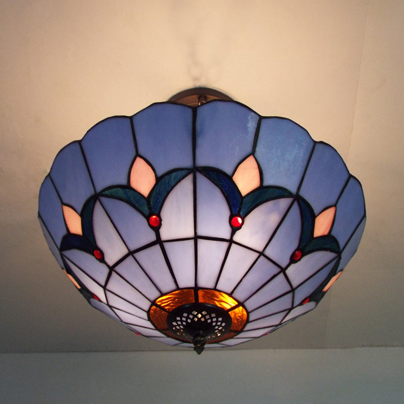 Tiffany Classic Blue Suspension Light Tulip Pattern Glass Lampadario per camera da letto per adulti