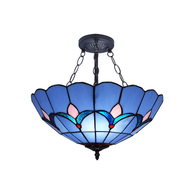 Tiffany Classic Blue Suspension Light Tulpenmuster Glas Kronleuchter für Erwachsene Schlafzimmer