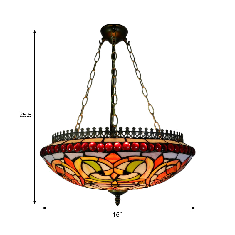 Stained Glass Bowl Chandelier Dining Room Tiffany Exquisite Hanging Light in Orange