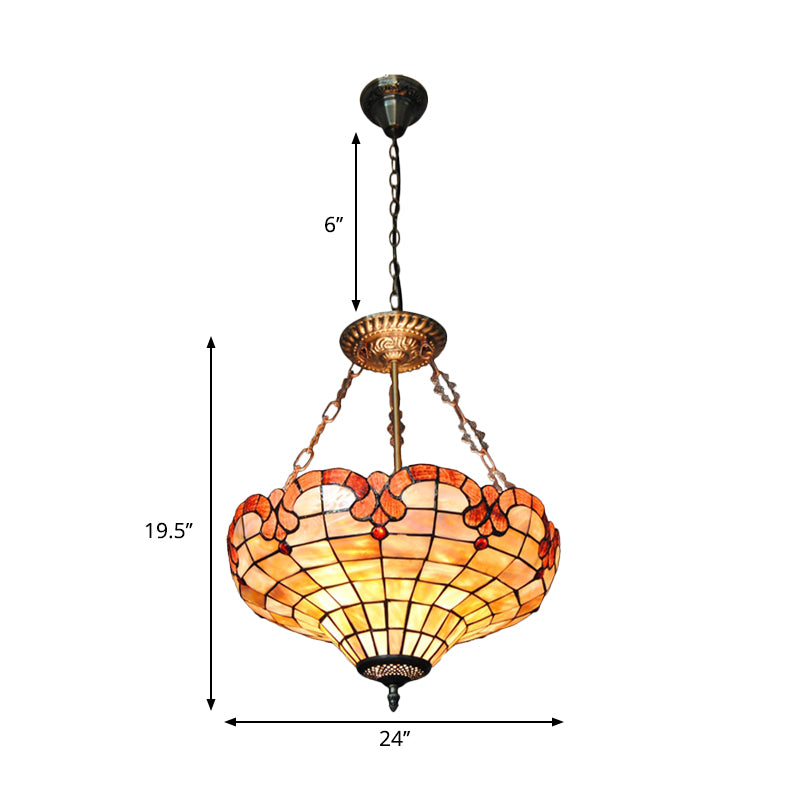 Suspension de grange Tiffany traditionnelle Lumière 3 lumières Shell Chandelier inversé en beige pour chambre à coucher