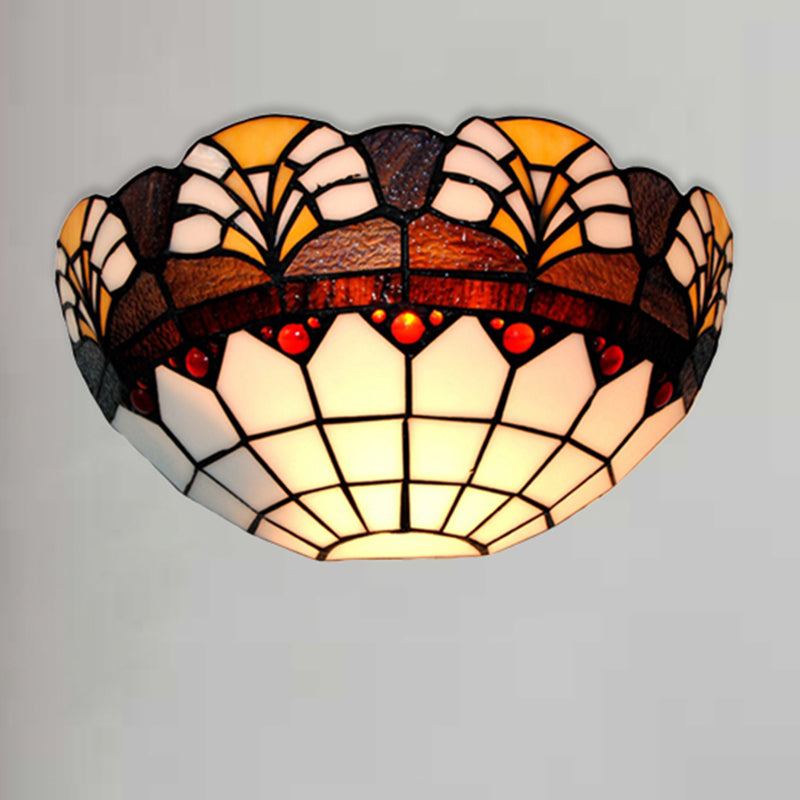 Bathroom Half-Dome Wall Sconce Stained Glass 1 Light Tiffany Rustic Wall Light in Brown for Hotel